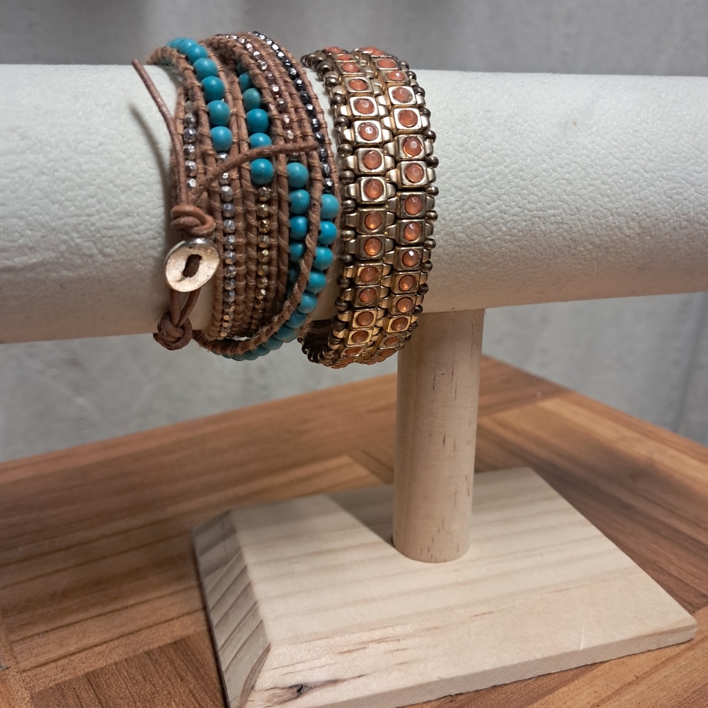 Source Unknown Turquoise And Orange Beaded Bracel… - image 3